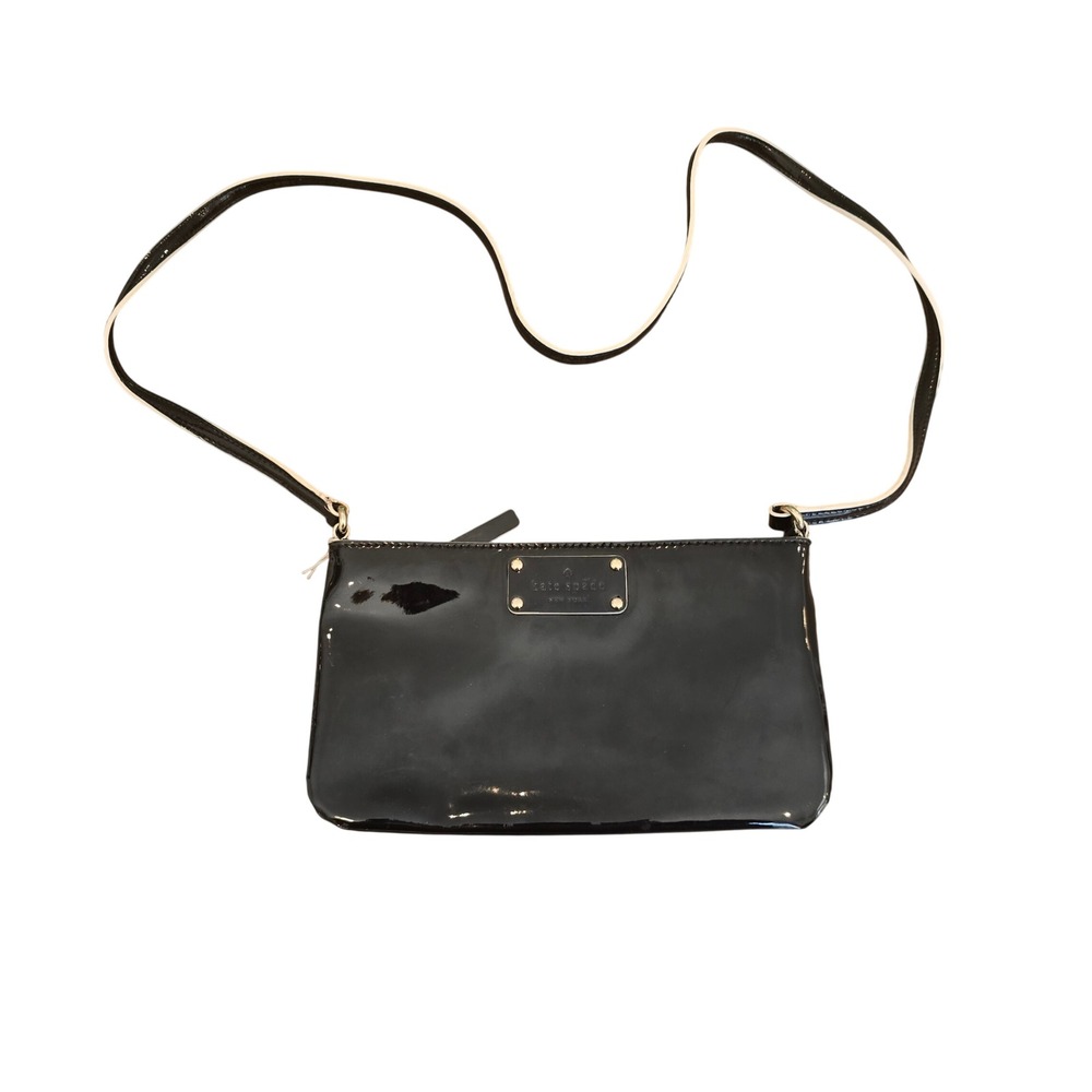 Kate Spade New York Black Patent Leather Crossbody Bag S872 Polka Dot Lining